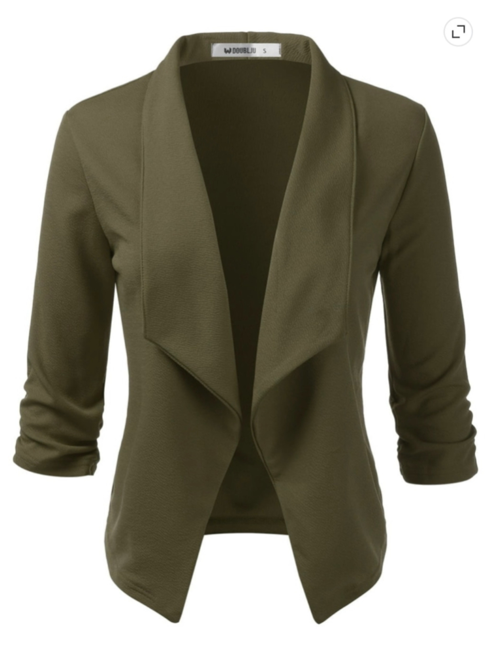 NEW Olive Green Ruched 3/4 Sleeve Open Front Blazer Jacket 2X